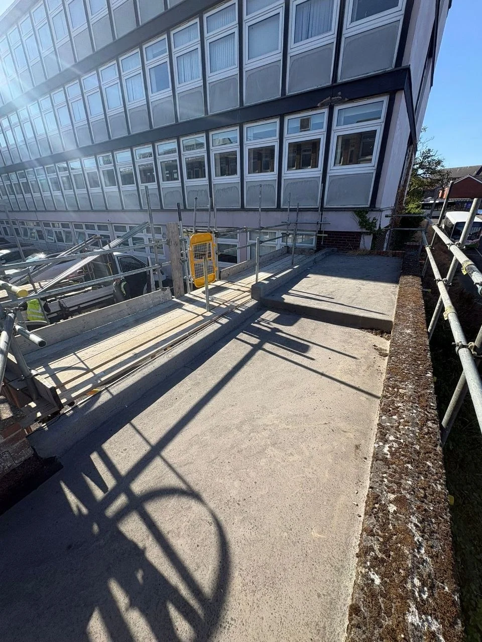 Access scaffold and handrail on a commercial building in Chelmsford, Essex by Axis Scaffolding Ltd